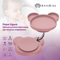 Farfurie din silicon cu ventuza, AppeKids, Panda - Old Rose - 3