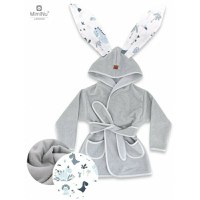 Halat de baie, MimiNu, Cu urechi, 5 - 7 ani, Moale, Cu buzunare, Cu cordon, Din bumbac si thermo fleece, Materiale certificate Oeko Tex Standard 100, Dino Granat - 1