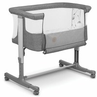 Patut co-sleeper, Lionelo, Aurora, 3 in 1, Cu leganare si setare unghiulara, Include saltea cu densitate T25 si geanta transport, Reglabil in 5 pozitii pe inaltime, Pana la 9 kg, 0 luni+, 85x60x66 cm, Conform cu EN 1130:2019+AC:2020, EN 16890:2, Gri - 1