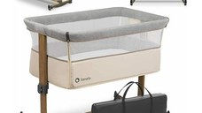 Patut Co-sleeper Lionelo Leonie Cu Sistem de Leganare Beige Sand