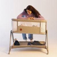 Patut co-sleeper, Lionelo, Luna, 2 in 1, Cu laterala culisanta, Cu setare unghiulara, Cu roti, Reglabil in 6 pozitii pe inaltime, Bej - 3