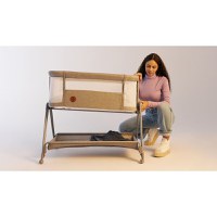 Patut co-sleeper, Lionelo, Luna, 2 in 1, Cu laterala culisanta, Cu setare unghiulara, Cu roti, Reglabil in 6 pozitii pe inaltime, Bej - 2