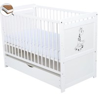 Patut din Lemn BabyNeeds Nadia II Girafa Transformabil Pentru Bebe si Junior 120x60 cm Multifunctional Cu Sertar Alb + Saltea 12 cm - 2