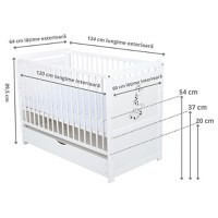 Patut din Lemn BabyNeeds Nadia II Girafa Transformabil Pentru Bebe si Junior 120x60 cm Multifunctional Cu Sertar Alb + Saltea 12 cm - 4