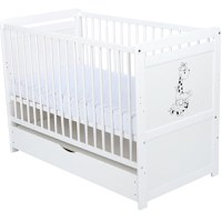 Patut din Lemn BabyNeeds Nadia II Girafa Transformabil Pentru Bebe si Junior 120x60 cm Multifunctional Cu Sertar Alb + Saltea 12 cm - 5