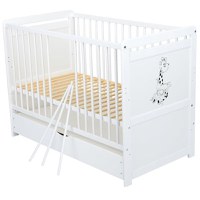 Patut din Lemn BabyNeeds Nadia II Girafa Transformabil Pentru Bebe si Junior 120x60 cm Multifunctional Cu Sertar Alb + Saltea 12 cm - 8