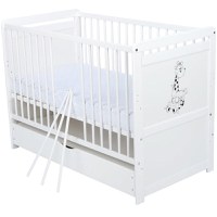 Patut din Lemn BabyNeeds Nadia II Girafa Transformabil Pentru Bebe si Junior 120x60 cm Multifunctional Cu Sertar Alb + Saltea 12 cm - 9