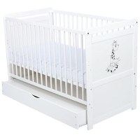 Patut din Lemn BabyNeeds Nadia II Girafa Transformabil Pentru Bebe si Junior 120x60 cm Multifunctional Cu Sertar Alb + Saltea 12 cm - 10