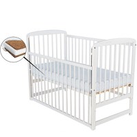 Patut din Lemn BabyNeeds Ola 120x60 cm cu Laterala Culisanta Alb + Saltea 8 cm - 1