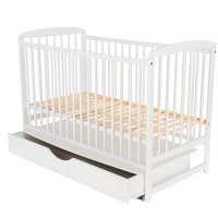 Patut din Lemn BabyNeeds Ola 120x60 cm din Lemn de Pin si Mdf Alb + Saltea 12 cm - 6