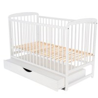 Patut din Lemn BabyNeeds Ola 120x60 cm din Lemn de Pin si Mdf Alb + Saltea 12 cm - 9