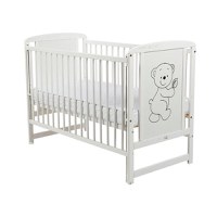 Patut din Lemn BabyNeeds Timmi 120x60 cm cu Laterala Culisanta Alb + Saltea 10 cm - 3