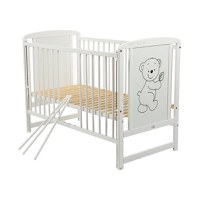 Patut din Lemn BabyNeeds Timmi 120x60 cm cu Laterala Culisanta Alb + Saltea 10 cm - 4