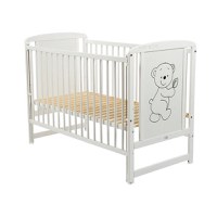 Patut din Lemn BabyNeeds Timmi 120x60 cm cu Laterala Culisanta Alb + Saltea 10 cm - 6