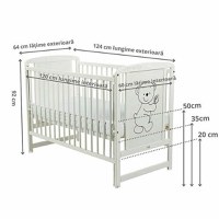 Patut din Lemn BabyNeeds Timmi 120x60 cm cu Laterala Culisanta Alb + Saltea 10 cm - 7