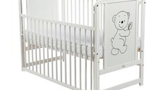 Patut din Lemn BabyNeeds Timmi 120x60 cm cu Laterala Culisanta Alb