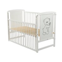 Patut din Lemn BabyNeeds Timmi 120x60 cm cu Laterala Culisanta Alb - 2