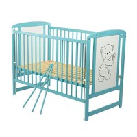 Patut din Lemn BabyNeeds Timmi 120x60 cm cu Laterala Culisanta Mint + Saltea 8 cm - 6