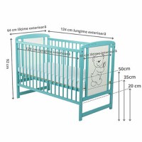 Patut din Lemn BabyNeeds Timmi 120x60 cm cu Laterala Culisanta Mint + Saltea 8 cm - 8