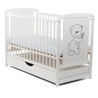 Patut din Lemn BabyNeeds Timmi 120x60 cm cu Sertar Alb + Saltea 10 cm - 2