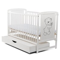 Patut din Lemn BabyNeeds Timmi 120x60 cm cu Sertar Alb + Saltea 10 cm - 3