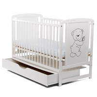 Patut din Lemn BabyNeeds Timmi 120x60 cm cu Sertar Alb + Saltea 10 cm - 4