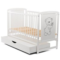 Patut din Lemn BabyNeeds Timmi 120x60 cm cu Sertar Alb + Saltea 10 cm - 5