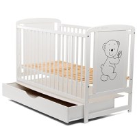 Patut din Lemn BabyNeeds Timmi 120x60 cm cu Sertar Alb + Saltea 10 cm - 6