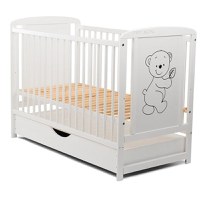 Patut din Lemn BabyNeeds Timmi 120x60 cm cu Sertar Alb + Saltea 10 cm - 7