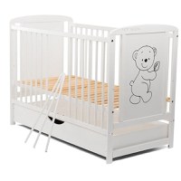 Patut din Lemn BabyNeeds Timmi 120x60 cm cu Sertar Alb + Saltea 10 cm - 8