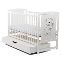 Patut din Lemn BabyNeeds Timmi 120x60 cm cu Sertar Alb + Saltea 8 cm - 3