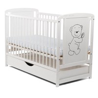 Patut din Lemn BabyNeeds Timmi 120x60 cm cu Sertar Alb - 1