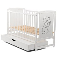 Patut din Lemn BabyNeeds Timmi 120x60 cm cu Sertar Alb - 7