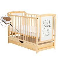 Patut din Lemn BabyNeeds Timmi 120x60 cm cu Sertar Natur + Saltea 8 cm - 1