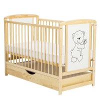 Patut din Lemn BabyNeeds Timmi 120x60 cm cu Sertar Natur + Saltea 8 cm - 2