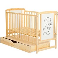 Patut din Lemn BabyNeeds Timmi 120x60 cm cu Sertar Natur + Saltea 8 cm - 3