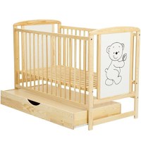 Patut din Lemn BabyNeeds Timmi 120x60 cm cu Sertar Natur + Saltea 8 cm - 5