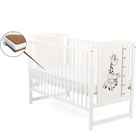 Patut din Lemn BabyNeeds Timmi Girafa 120x60 cm Alb + Saltea 12 cm - 1