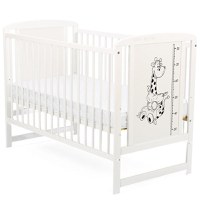 Patut din Lemn BabyNeeds Timmi Girafa 120x60 cm Alb + Saltea 12 cm - 2