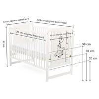 Patut din Lemn BabyNeeds Timmi Girafa 120x60 cm Alb + Saltea 12 cm - 3