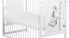 Patut din Lemn BabyNeeds Timmi Girafa 120x60 cm cu Laterala Culisanta Alb