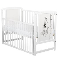 Patut din Lemn BabyNeeds Timmi Girafa 120x60 cm cu Laterala Culisanta Alb - 1