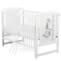 Patut din Lemn BabyNeeds Timmi Girafa 120x60 cm cu Laterala Culisanta Alb - 2