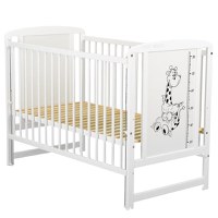 Patut din Lemn BabyNeeds Timmi Girafa 120x60 cm cu Laterala Culisanta Alb - 3