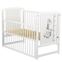 Patut din Lemn BabyNeeds Timmi Girafa 120x60 cm cu Laterala Culisanta Alb - 4