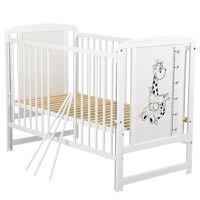 Patut din Lemn BabyNeeds Timmi Girafa 120x60 cm cu Laterala Culisanta Alb - 6