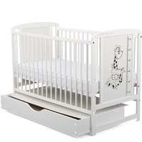 Patut din Lemn BabyNeeds Timmi Girafa 120x60 cm cu Sertar Alb + Saltea 10 cm - 7