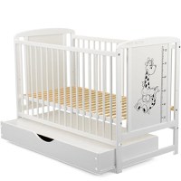 Patut din Lemn BabyNeeds Timmi Girafa 120x60 cm cu Sertar Alb + Saltea 10 cm - 9