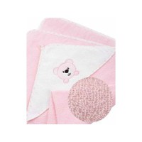 Prosop de baie, Bocioland, Cu gluga, 100% bumbac, 80x80 cm, Teddy Bear, Pink - 2