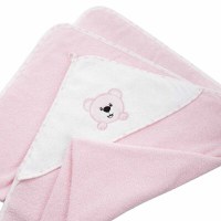 Prosop de baie, Bocioland, Cu gluga, 100% bumbac, 80x80 cm, Teddy Bear, Pink - 3